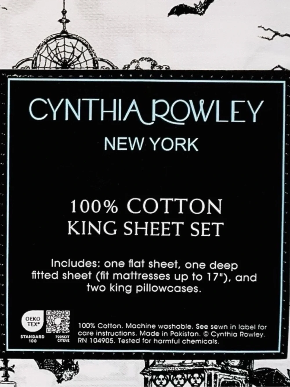 🆕 Halloween King Sheet Set Haunted House Cemetery Toile Black Cat Bat Graveyard